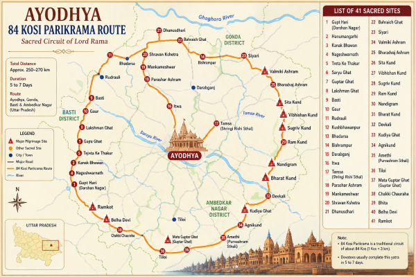 Map of Ayodhya 84 Kosi Parikrama route