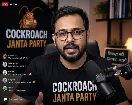 Portrait of Cockroach Janta Party founder Abhijeet Dipke during a digital stream.