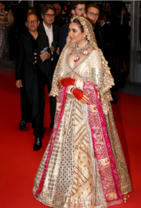 Actress Ruchi Gujjar walking the Cannes 2026 red carpet in a pink Rajasthani lehenga