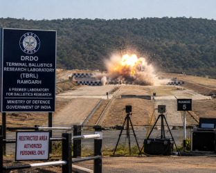 A secure testing range at the DRDO Terminal Ballistics Research Laboratory TBRL in Ramgarh Haryana during a controlled defense trial.