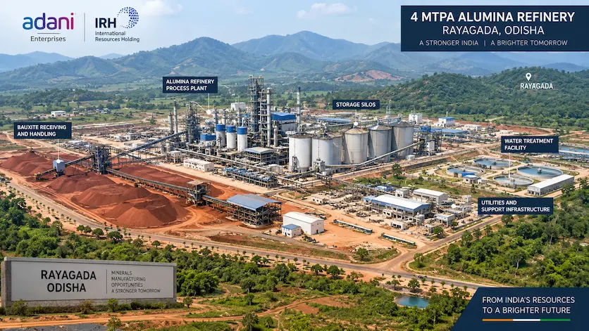Aerial view of the proposed 4 MTPA alumina refinery location in Rayagada Odisha under Adani IRH joint venture.