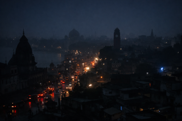 उत्तर प्रदेश में शाम 6 बजे ब्लैकआउट मॉक ड्रिल के दौरान अंधेरे में डूबा शहर