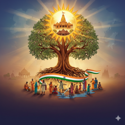आरएसएस शताब्दी वर्ष विशेष ग्राफिक - मातृभूमि की रक्षा और हिंदू गौरव का पुनर्जागरण।