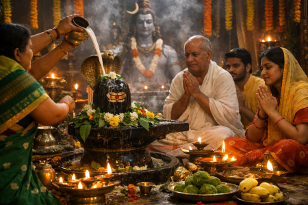 28 जनवरी 2026 बुध प्रदोष व्रत पर भगवान शिव की पूजा करते श्रद्धालु
