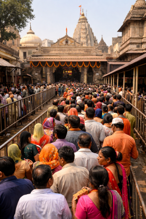 महाकाल मंदिर में लंबी कतार – आम श्रद्धालुओं की दर्शन व्यवस्था