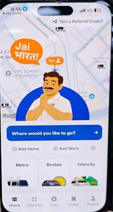 भारत टैक्सी (Bharat Taxi) मोबाइल ऐप का इंटरफेस और लोगो