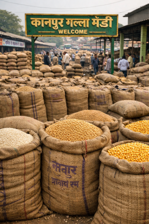 कानपुर गल्ला मंडी अनाज की बोरियां