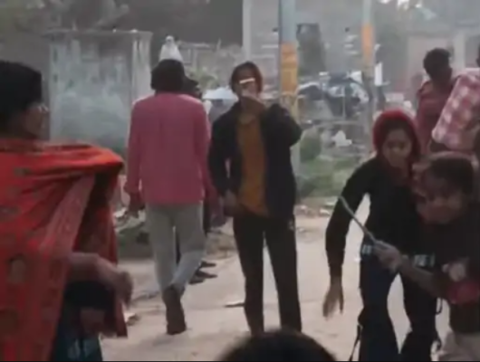 कानपुर के भेलसा गांव में लाठी-डंडों से मारपीट करती महिलाएं