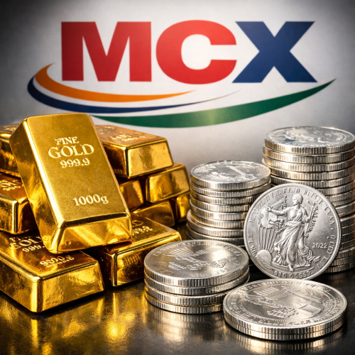 Gold Bars and Silver Coins with MCX Logo