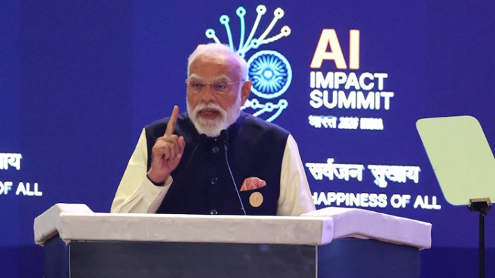 प्रधानमंत्री नरेंद्र मोदी इंडिया AI इम्पैक्ट समिट 2026 को संबोधित करते हुए