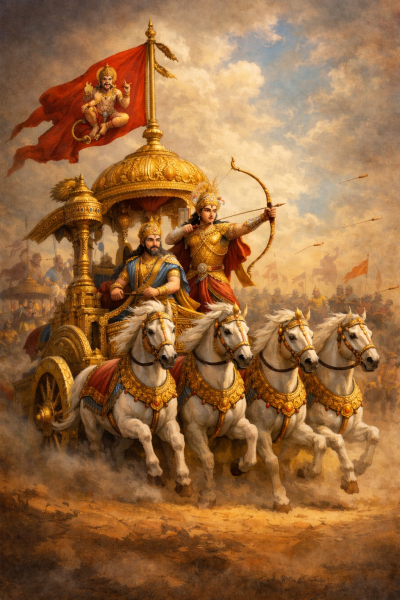 अर्जुन का कपिध्वज रथ जिस पर हनुमान जी विराजमान हैं।