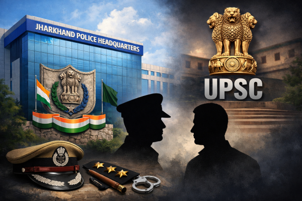 झारखंड पुलिस मुख्यालय और संघ लोक सेवा आयोग (UPSC) का लोगो - डीजीपी नियुक्ति विवाद