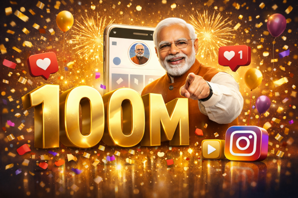 प्रधानमंत्री नरेंद्र मोदी इंस्टाग्राम 100 मिलियन फॉलोअर्स ग्राफिक्स