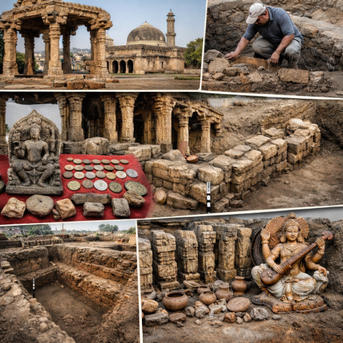 धार भोजशाला ऐतिहासिक ढांचा और एएसआई सर्वे की तस्वीर।