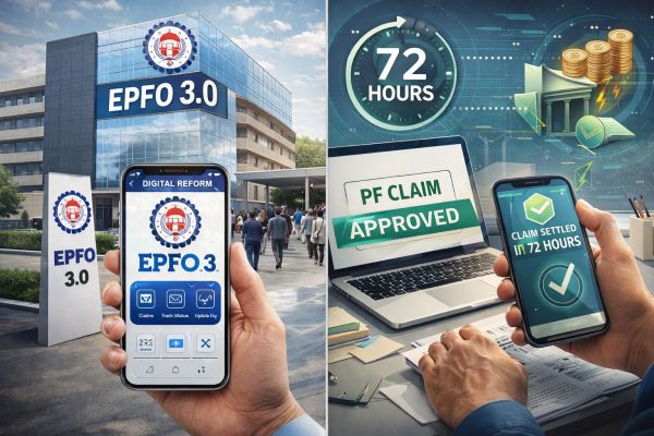 EPFO 3.0 डिजिटल सुधार और 72 घंटे में पीएफ क्लेम सेटलमेंट प्रक्रिया।