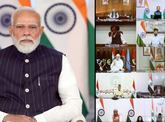 प्रधानमंत्री नरेंद्र मोदी मुख्यमंत्रियों के साथ वर्चुअल बैठक (28 मार्च 2026) करते हुए - पश्चिम एशिया संकट पर चर्चा।