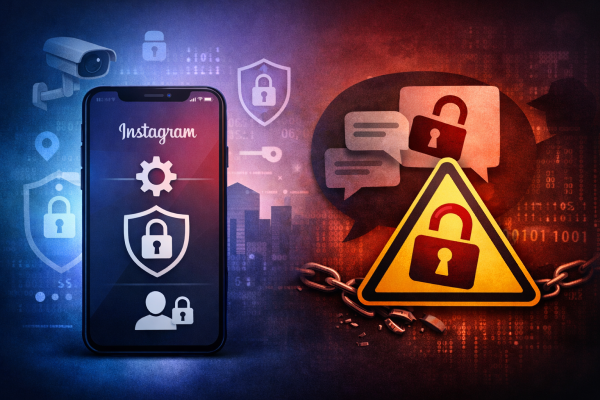 Instagram Privacy Settings and Encryption Warning Logo Hindi