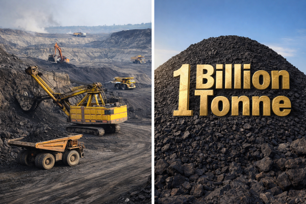 कोयला खदान में खुदाई करती मशीनें और '1 Billion Tonne' का गौरवशाली लक्ष्य।