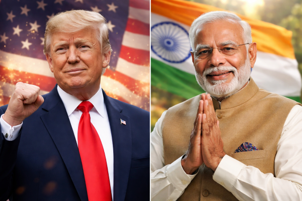 डोनाल्ड ट्रंप और प्रधानमंत्री मोदी की सांकेतिक तस्वीर, भारत-अमेरिका व्यापार संबंधों में तनाव।
