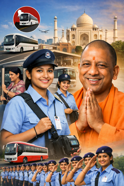 उत्तर प्रदेश रोडवेज महिला परिचालक भर्ती 2026 का आधिकारिक पोस्टर और मुख्यमंत्री योगी आदित्यनाथ।
