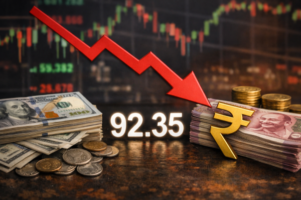 अमेरिकी डॉलर के मुकाबले गिरता भारतीय रुपया 92.35