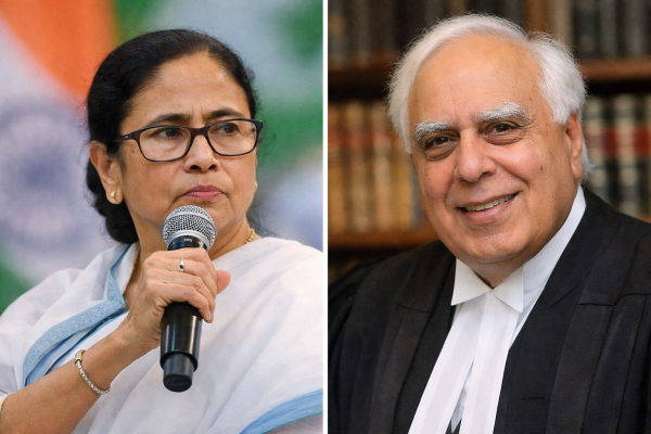 पश्चिम बंगाल की मुख्यमंत्री ममता बनर्जी और वरिष्ठ वकील कपिल सिब्बल की फाइल फोटो।
