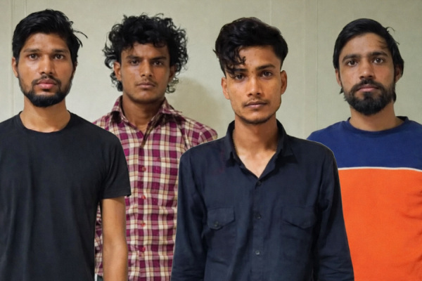 यूपी एटीएस द्वारा गिरफ्तार किए गए चार आतंकी संदिग्धों की तस्वीर।