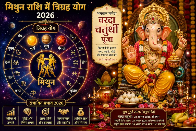 मिथुन राशि में त्रिग्रह योग 2026 और भगवान गणेश वरदा चतुर्थी पूजा
