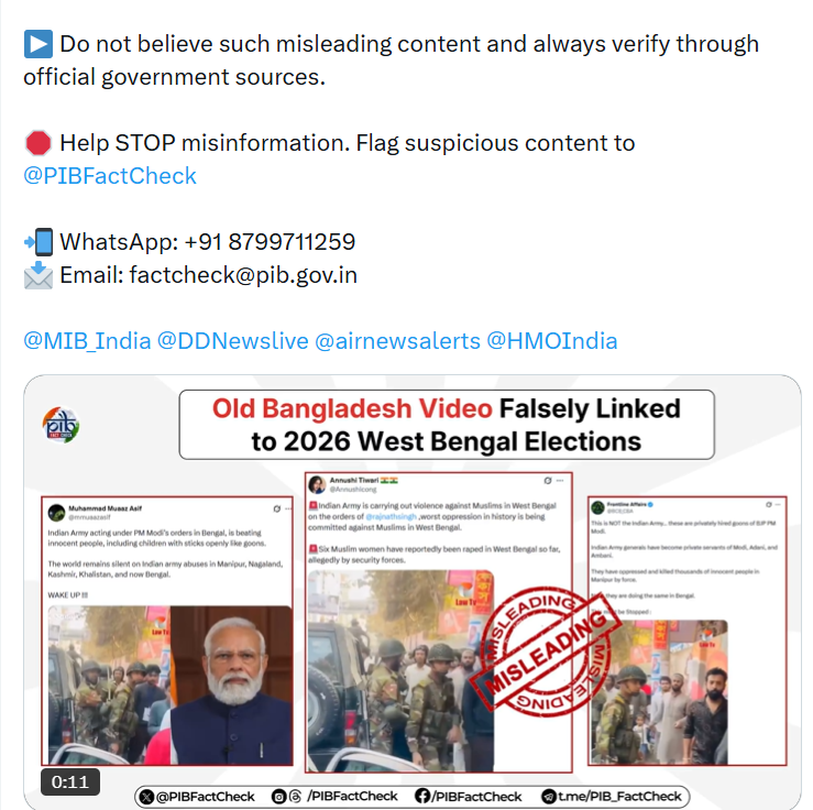 भारतीय सेना के नाम पर वायरल हो रहे फर्जी वीडियो का पीआईबी फैक्ट चेक ग्राफिक, जिसमें 'Fake' का स्टैम्प लगा है।
