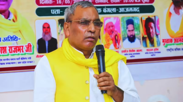 उत्तर प्रदेश के मदरसों में वंदे मातरम गान अनिवार्य किए जाने के संबंध में बोलते अल्पसंख्यक कल्याण मंत्री ओम प्रकाश राजभर की फाइल फोटो।
