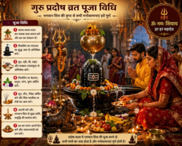 गुरु प्रदोष व्रत पूजा विधि और भगवान शिव की आराधना करते श्रद्धालु