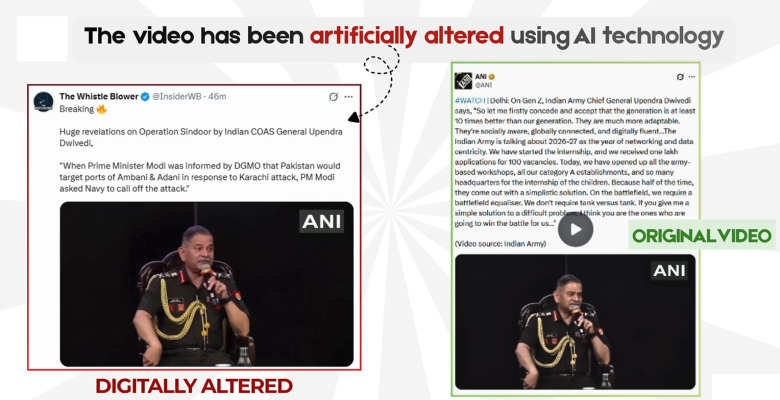 सोशल मीडिया पर सेना प्रमुख के नाम से वायरल फर्जी वीडियो के पोस्ट का स्क्रीनशॉट