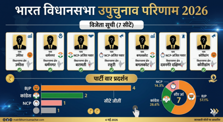 उपचुनाव परिणाम 2026 की विजेता सूची और पार्टी वार प्रदर्शन।