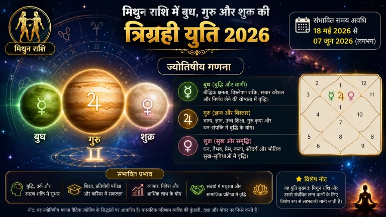 मिथुन राशि में बुध, गुरु और शुक्र की त्रिग्रही युति 2026 ज्योतिषीय गणना