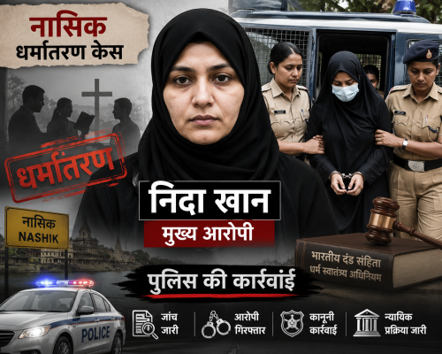 निदा खान नासिक धर्मांतरण केस मुख्य आरोपी और पुलिस कार्रवाई की प्रतीकात्मक तस्वीर।
