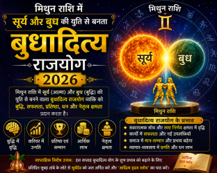 मिथुन राशि में सूर्य और बुध की युति से बनता बुधादित्य राजयोग 2026.