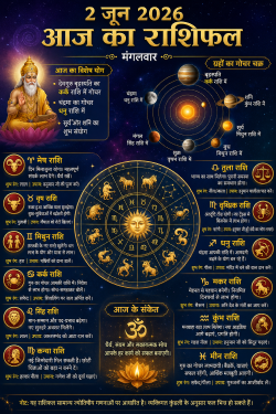 2 जून 2026 का राशिफल और ग्रहों का गोचर चक्र दर्शाती हुई एक सुंदर ज्योतिषीय पृष्ठभूमि वाली सांकेतिक तस्वीर