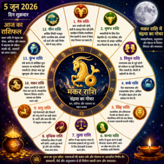 मकर राशि में चंद्रमा का गोचर और 12 राशियों का राशिफल चक्र.