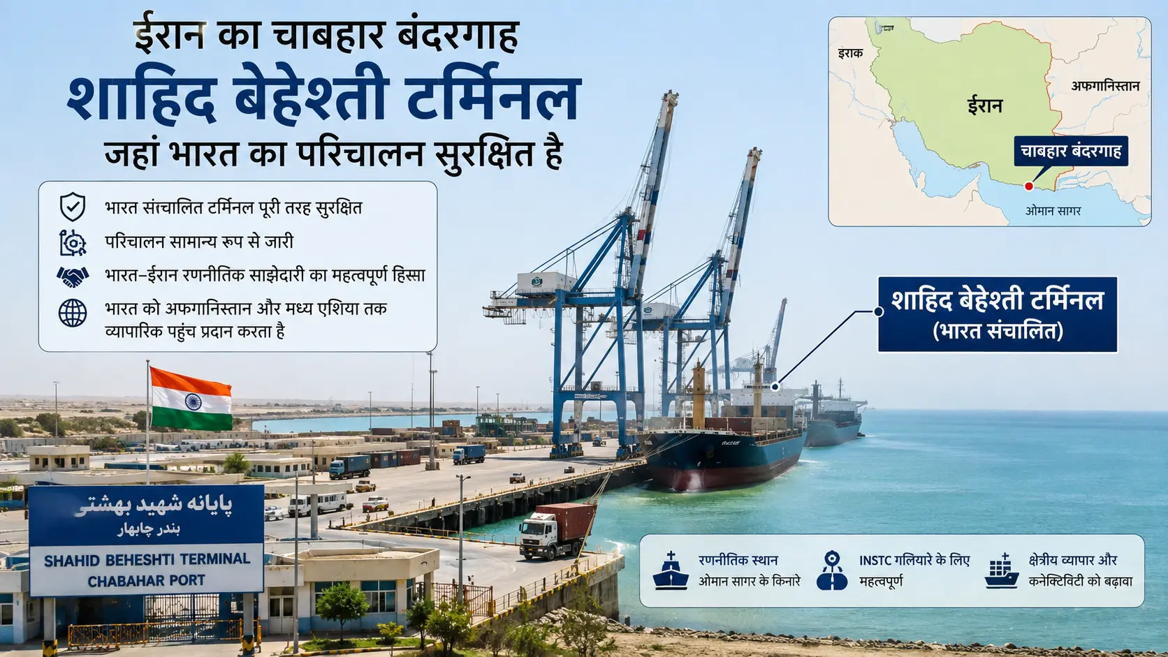 ईरान का चाबहार बंदरगाह - शाहिद बेहेश्ती टर्मिनल जहां भारत का परिचालन सुरक्षित है