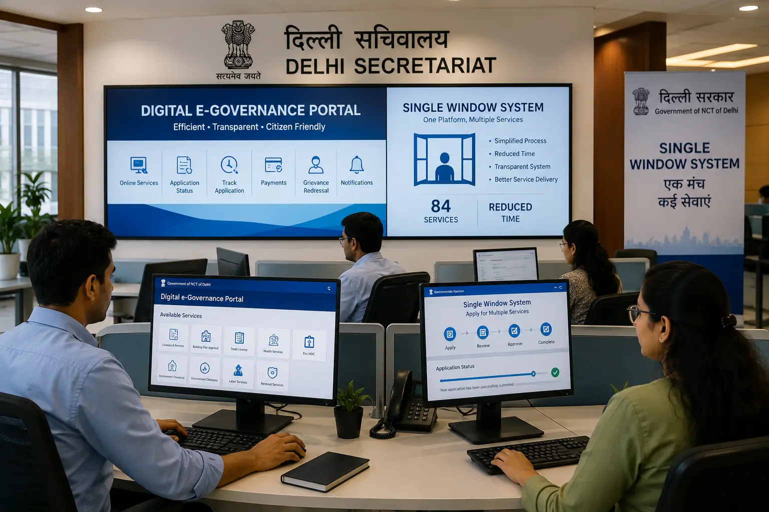 दिल्ली सचिवालय में डिजिटल ई-गवर्नेंस पोर्टल और सिंगल विंडो सिस्टम