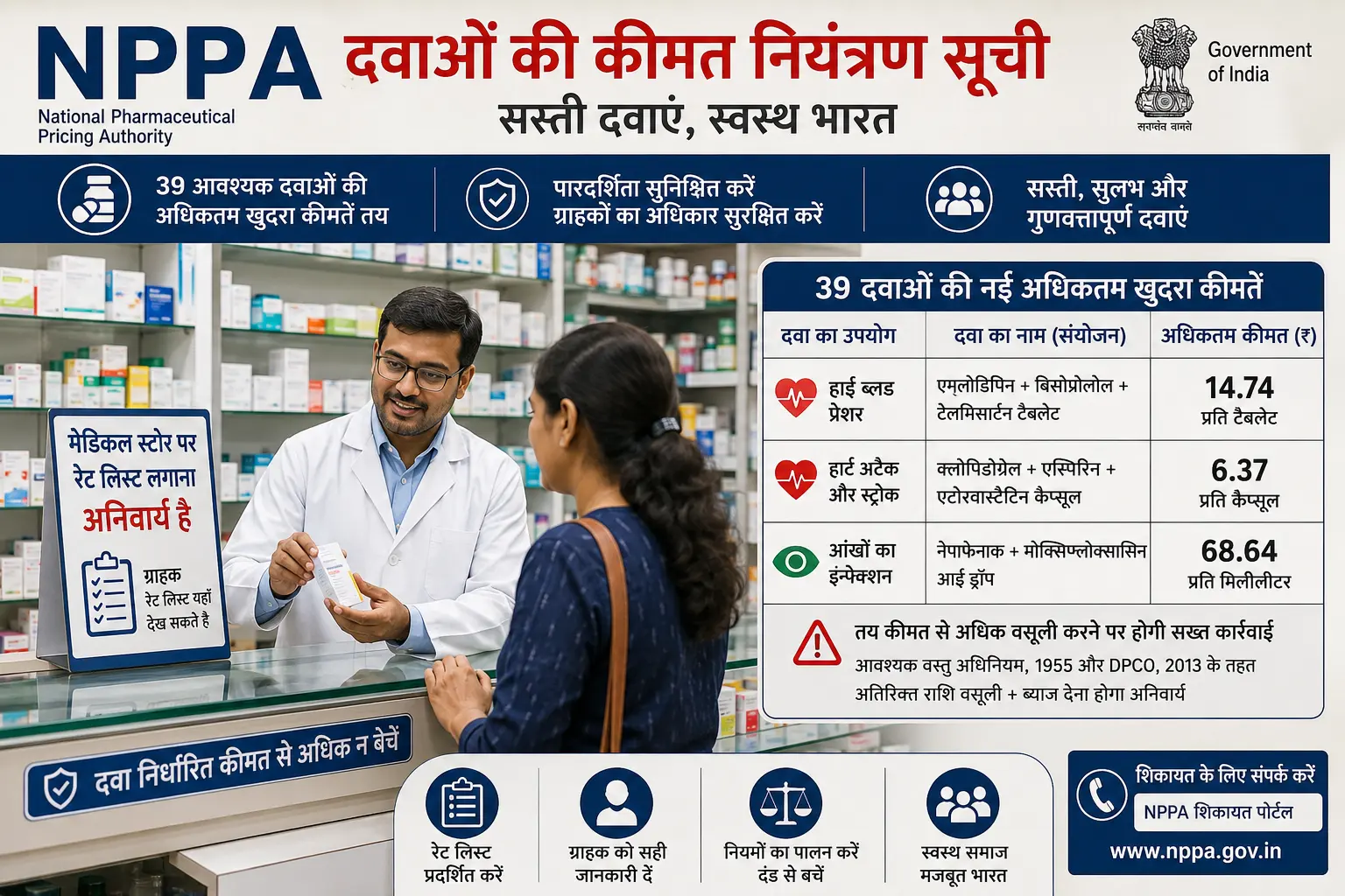 NPPA medicine price control list counter medical store India