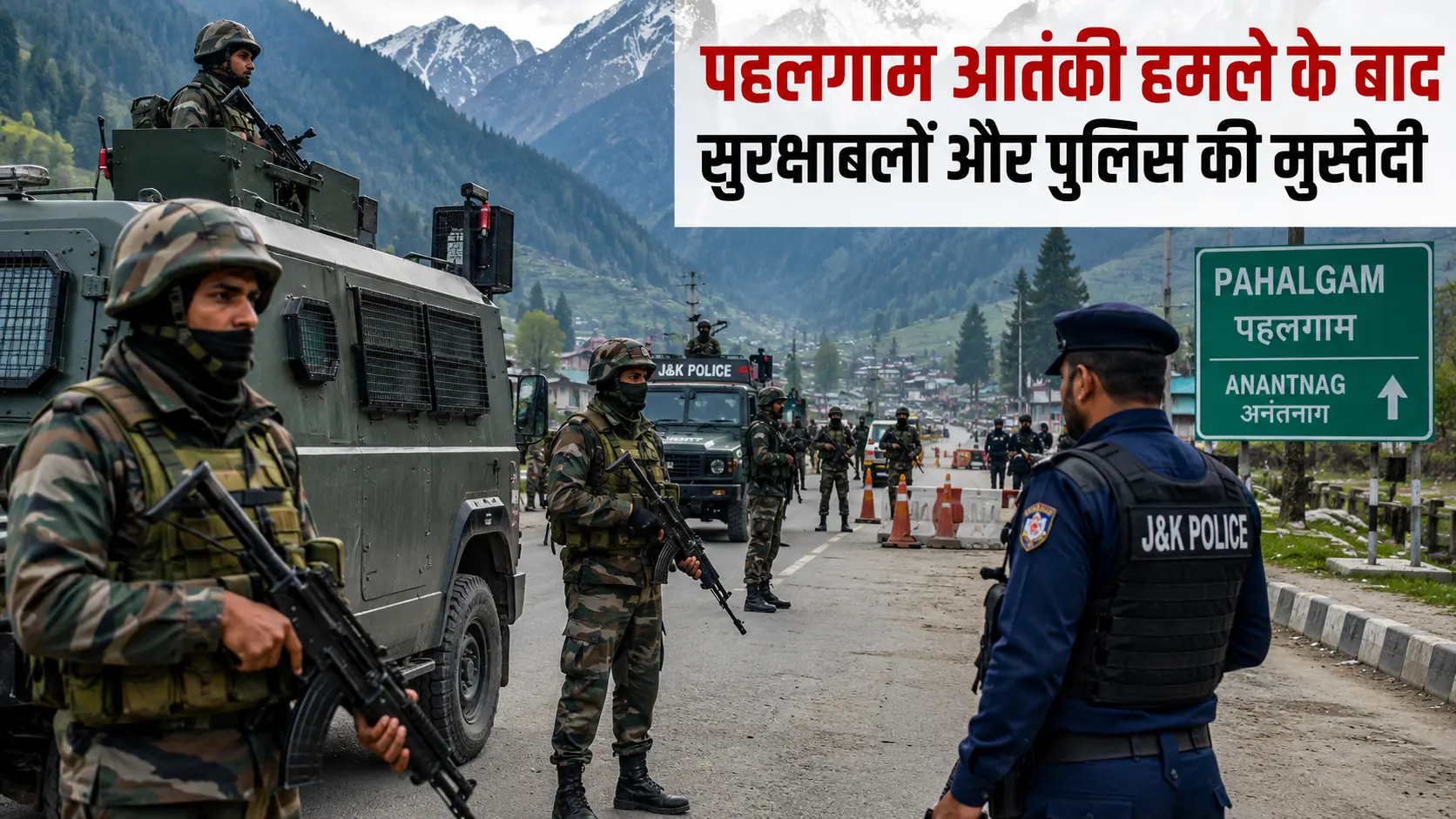 पहलगाम आतंकी हमले के बाद सुरक्षाबलों और पुलिस की मुस्तैदी।