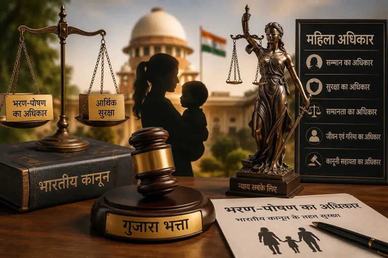 भारतीय कानून के तहत गुजारा भत्ता और महिला अधिकार - कानूनी न्याय की प्रतीकात्मक छवि