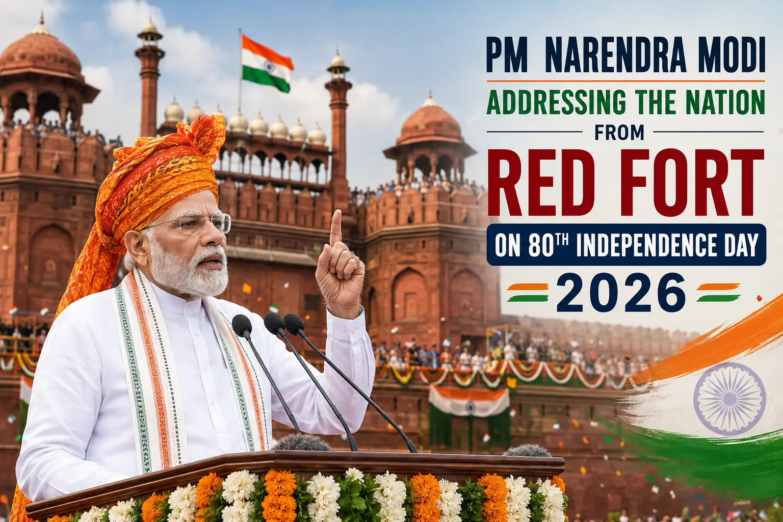 PM Narendra Modi addressing the nation from Red Fort on 80th Independence Day 2026.