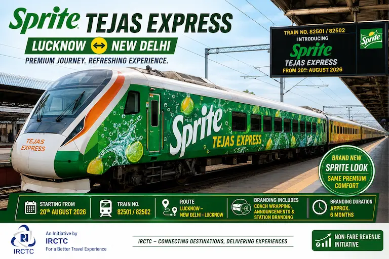 Sprite Tejas Express Lucknow New Delhi Train Branding IRCTC