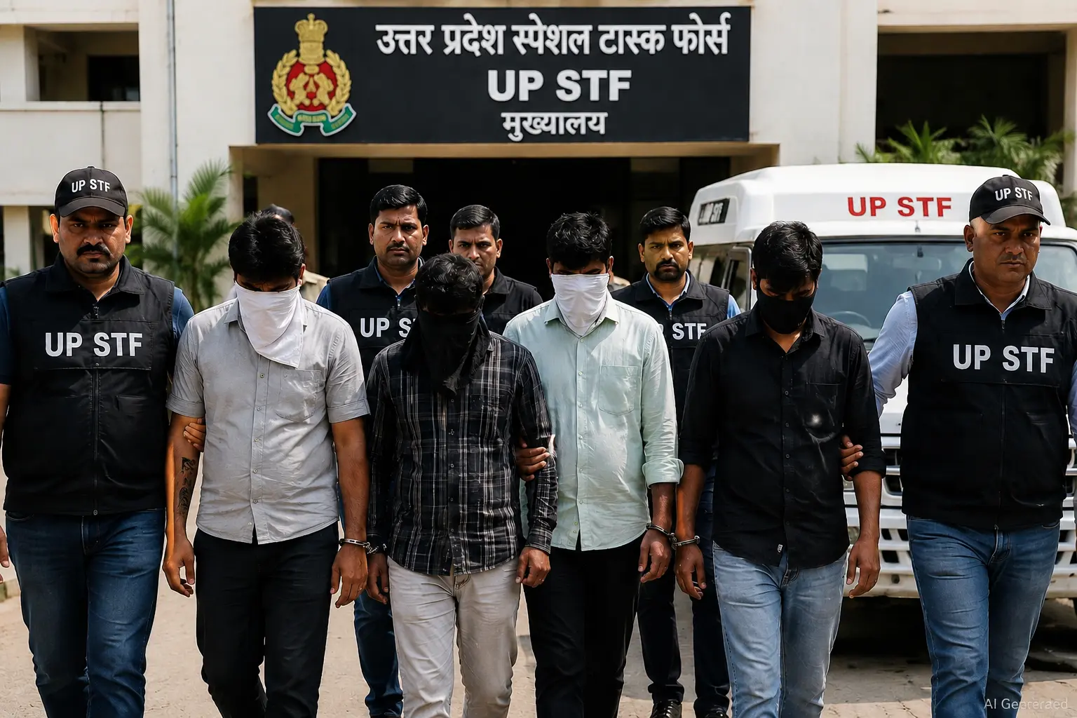 UP STF team arresting members of IBPS solver gang in Uttar Pradesh exam paper leak case.