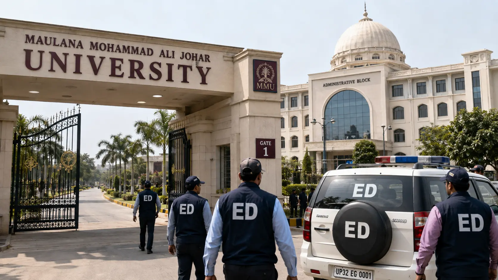 Rampur Johar University campus complex where ED conducted financial investigation raids.