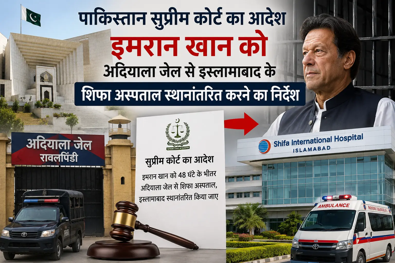 इमरान खान को अदियाला जेल से इस्लामाबाद के शिफा अस्पताल स्थानांतरित करने का पाकिस्तान सुप्रीम कोर्ट का आदेश।
