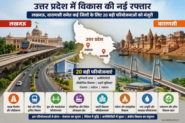 उत्तर प्रदेश में लखनऊ और वाराणसी विकास परियोजनाओं का सांकेतिक चित्र