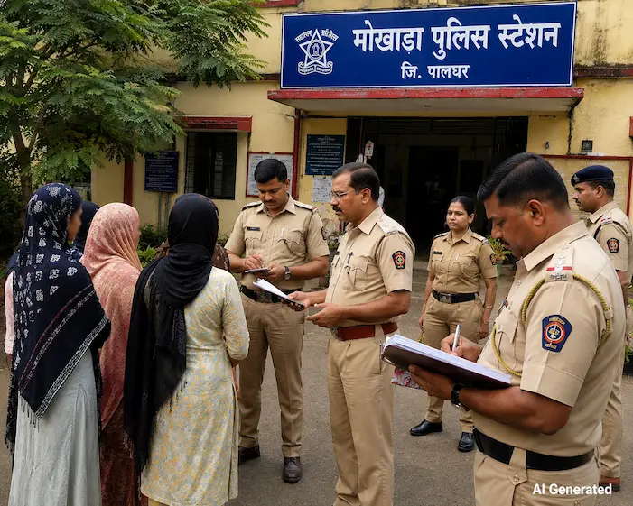 महाराष्ट्र के पालघर जिले में धर्म परिवर्तन के प्रयास के आरोप में 22 महिलाओं पर FIR दर्ज होने के बाद जांच करती मोखाड़ा पुलिस
